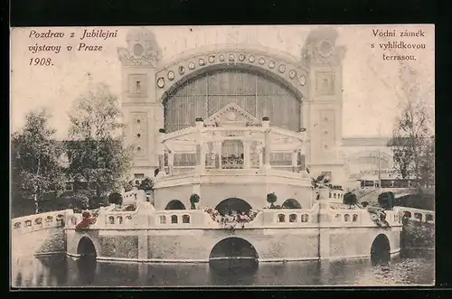 AK Prag, Ausstellung 1908, Partie am Ausstellungsgebäude