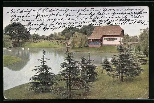 AK Regensburg, Oberpfälzische Kreisausstellung 1910, Blick auf Haus am See