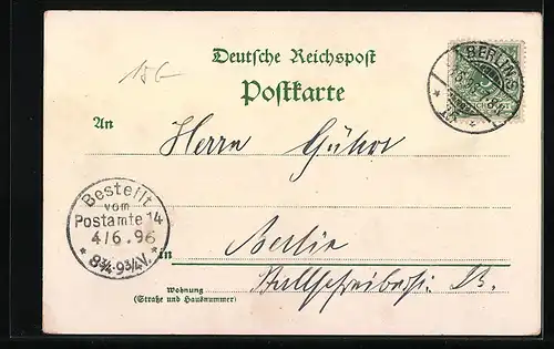 Lithographie Berlin, Gewerbe-Ausstellung 1896, Gebäude für Fischerei, Nahrung & Genussmittel u. Sport