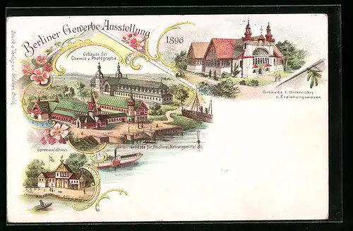 Lithographie Berlin, Gewerbe Ausstellung 1896, Gebäude f. Unterrichts- u. Erziehungswesen