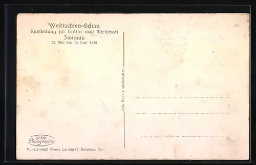AK Zwickau, Ausstellung für Kultur und Wirtschaft 1938, Ausstellungsgelände aus der Vogelschau