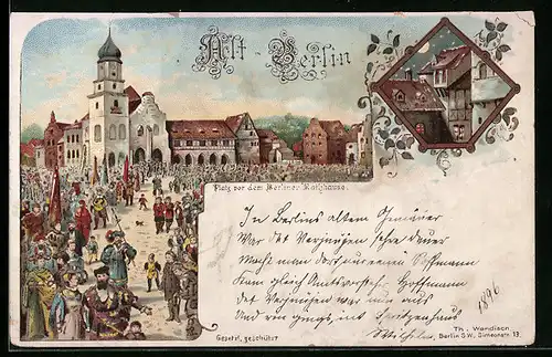 Lithographie Berlin, Ausstellung, Alt-Berlin, Platz vor dem Rathaus