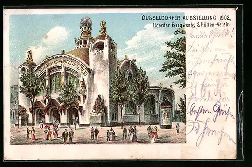 Lithographie Düsseldorf, Ausstellung 1902, Hoerder Bergwerks & Hütten-Verein