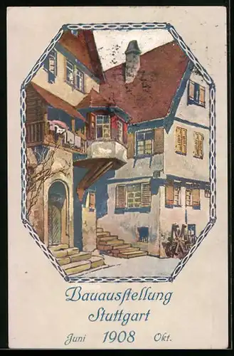 AK Stuttgart, Bauausstellung 1908, Gebäudeansicht