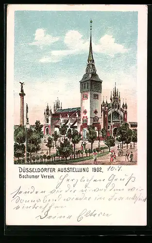 Lithographie Düsseldorf, Ausstellung 1902, Gebäudeansicht