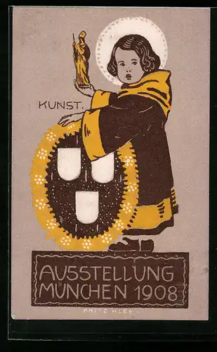 Künstler-AK München, Ausstellung 1908, Münchner Kindl