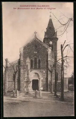 AK Charavines-les-Bains, Le Monument aux Morts et l`Église