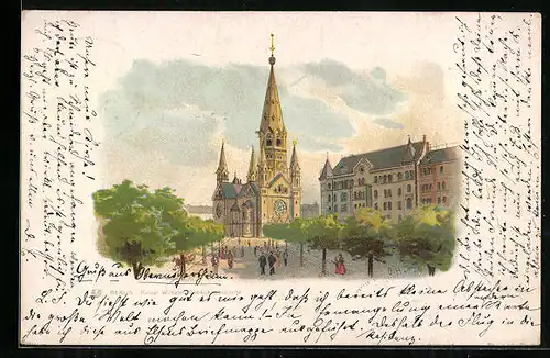 Lithographie Berlin-Charlottenburg, Kaiser Wilhelm Gedächtniskirche