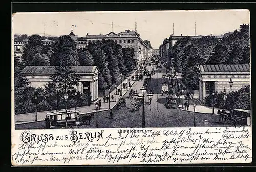 Lithographie Berlin, Leipzigerplatz, Strassenbahn