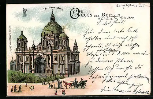 Lithographie Berlin, Blick auf den neuen Dom