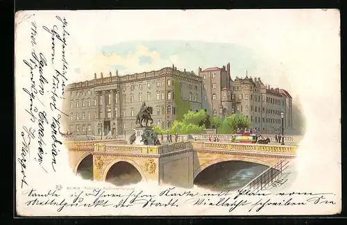 Lithographie Berlin, Schloss und Kurfürstenbrücke