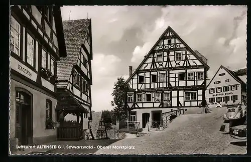 AK Altensteig i. Schwarzwald, Oberer Marktplatz mit Blick zum Gasthof Engel