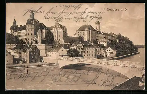 AK Neuburg a. D., Ortspartie mit Gewässer