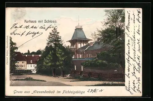 AK Alexanderbad, das Kurhaus mit Schloss im Fichtelgebirge