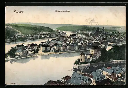 AK Passau, Gesamtansicht mit Umgebung