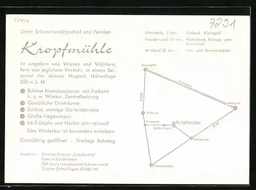 AK Freudenstadt /Schwarzwald, Ansicht vom Gasthof und Pension Kropfmühle