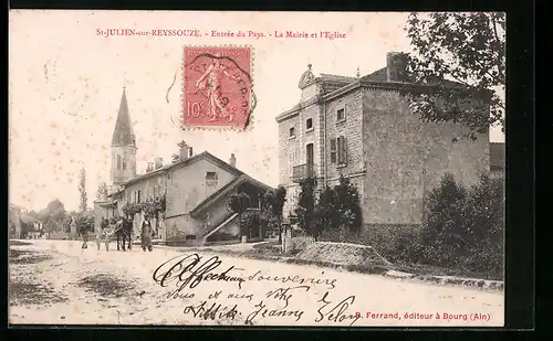 AK St-Julien-sur-Reyssouze, Entree du Pays, La Mairie et l`Eglise