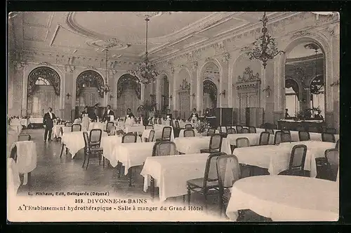 AK Divonne-les-Bains, A l`Etablissement hydrotherapique, Salle a manger du Grand Hotel