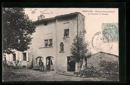 AK Prouges, Hotel et Statue equestre du Chevalier St. Georges