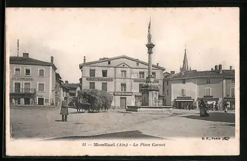AK Montluel, La Place Carnot, Poste Telegraphe Telephone