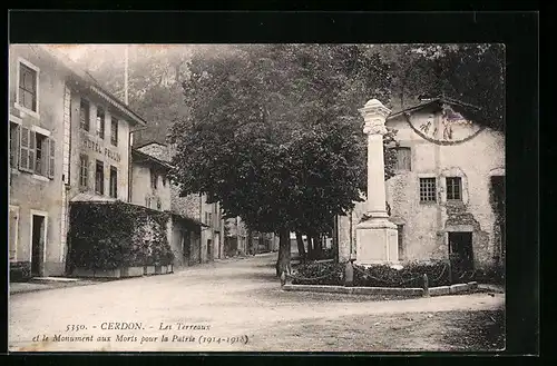 AK Cerdon, Les Terreaux et le Monument aux Morts pour la Patrie