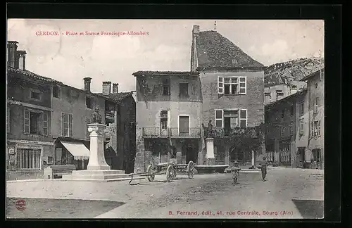 AK Cerdon, Place et Statue Francisque-Allombert