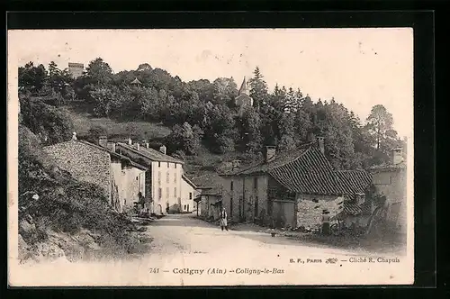 AK Coligny, Coligny-le-Bas, Blick hinauf zur kleinen Kapelle