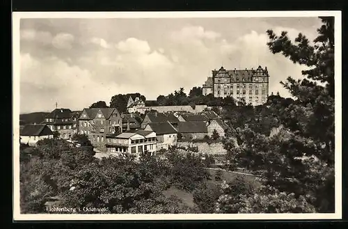AK Lichtenberg im Odenwald, Generalansicht mit dem Schloss, Hotel Schellhaas