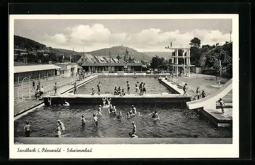 AK Sandbach im Odenwald, Badegäste im Freibad