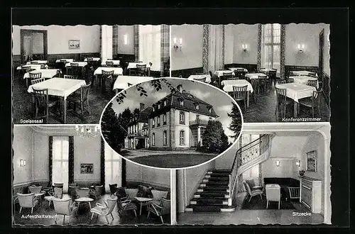 AK Kronberg, Kur- und Genesungsheim Haus Waldfriede, Speisesaal, Konferenzzimmer, Aufenthaltsraum, Sitzecke