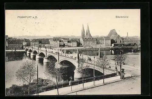 AK Frankfurt a. oder, Stadtblick mit der Oderbrücke im Vordergrund