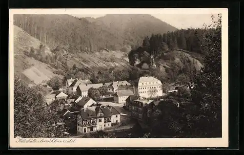 AK Katzhütte im Oberen Schwarzatal, Ortstotale im Tal, Hotel und Pension Schützenhof