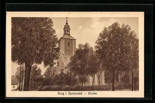 AK Burg im Spreewald, an der Kirche