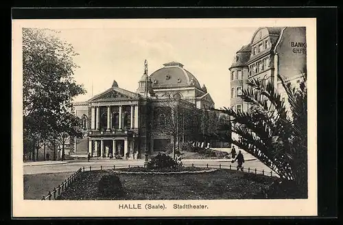 AK Halle a. Saale, Anlagen vor dem Stadttheater