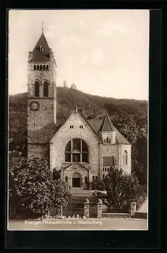 AK Weinheim a. d. B., Evangel. Altstadtkirche und Wachenburg