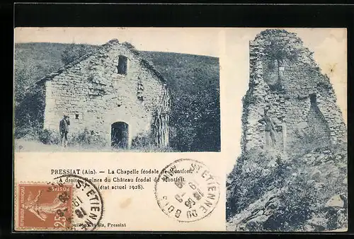 AK Pressiat, La Chapelle féodale de Montfort, Les Ruines du Chateau féodal