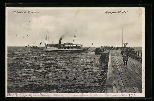 AK Arendsee / Ostsee, Dampferabfahrt am Seesteg