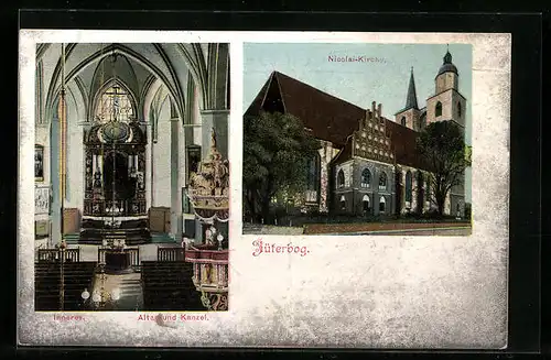 AK Jüterbog, Nicolai-Kirche mit Altar und Kanzel