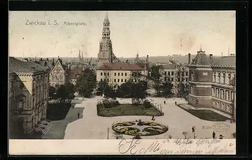 AK Zwickau i. S., Albertplatz aus der Vogelschau