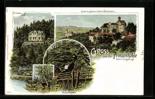 AK Hartenstein / Erzgeb., Schloss Hartenstein, Forsthaus und Prinzenhöhle