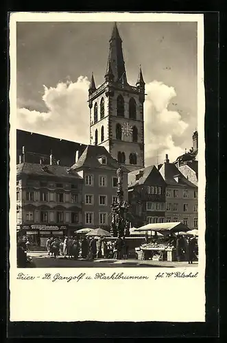 AK Trier, Sankt Gangolf mit Marktbrunnen