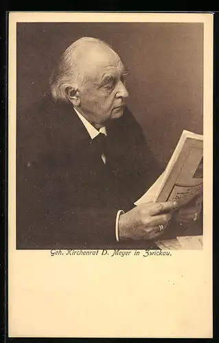 AK Zwickau / Sa., Geh. Kirchenrat D. Meyer eine Zeitung lesend