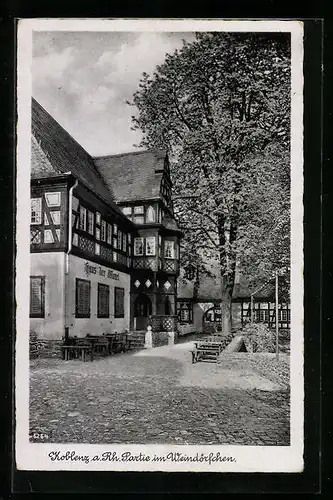 AK Koblenz, Strassenpartie im Weindörfchen mit Haus der Mosel