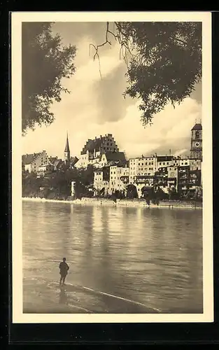 AK Wasserburg / Inn, Panorama vom Wasser aus gesehen