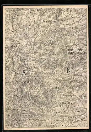 AK Kirchheimbolanden, Stadt und Umgebung, Landkarte im Massstab 1 cm = 1 km