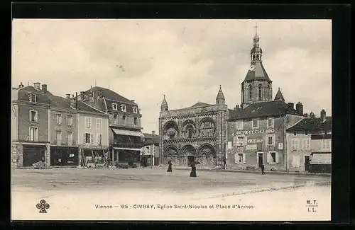 AK Civray, Eglise Saint-Nicolas et Place d`Armes