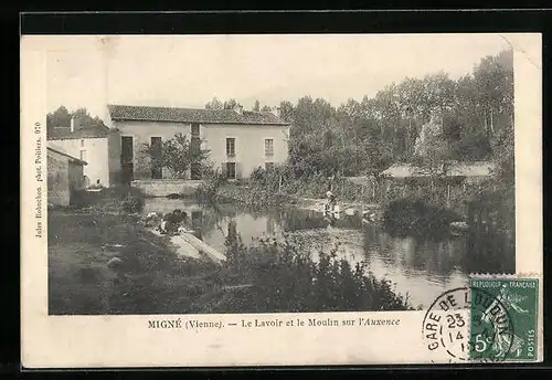 AK Migné, Le Lavoir et le Moulin sur l`Auxence