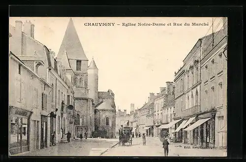 AK Chauvigny, Eglise Notre-Dame et Rue du Marché