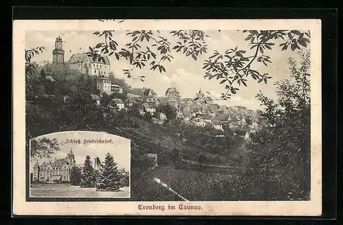 AK Cronberg im Taunus, Ortsansicht mit Ansicht vom Schloss Friedrichshof