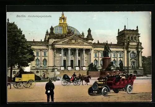 AK Berlin-Tiergarten, Reichstagsgebäude mit Kutschen